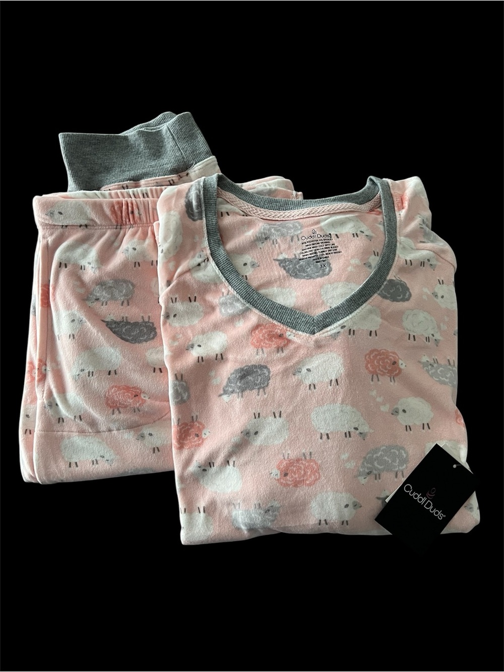 Cuddl Duds Pink Sheep Print Pajama Set with Gray Trim 3X